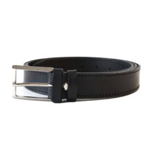Juodas vyriškas odinis diržas 3 cm, prasiūtas su klasikine sagtimi